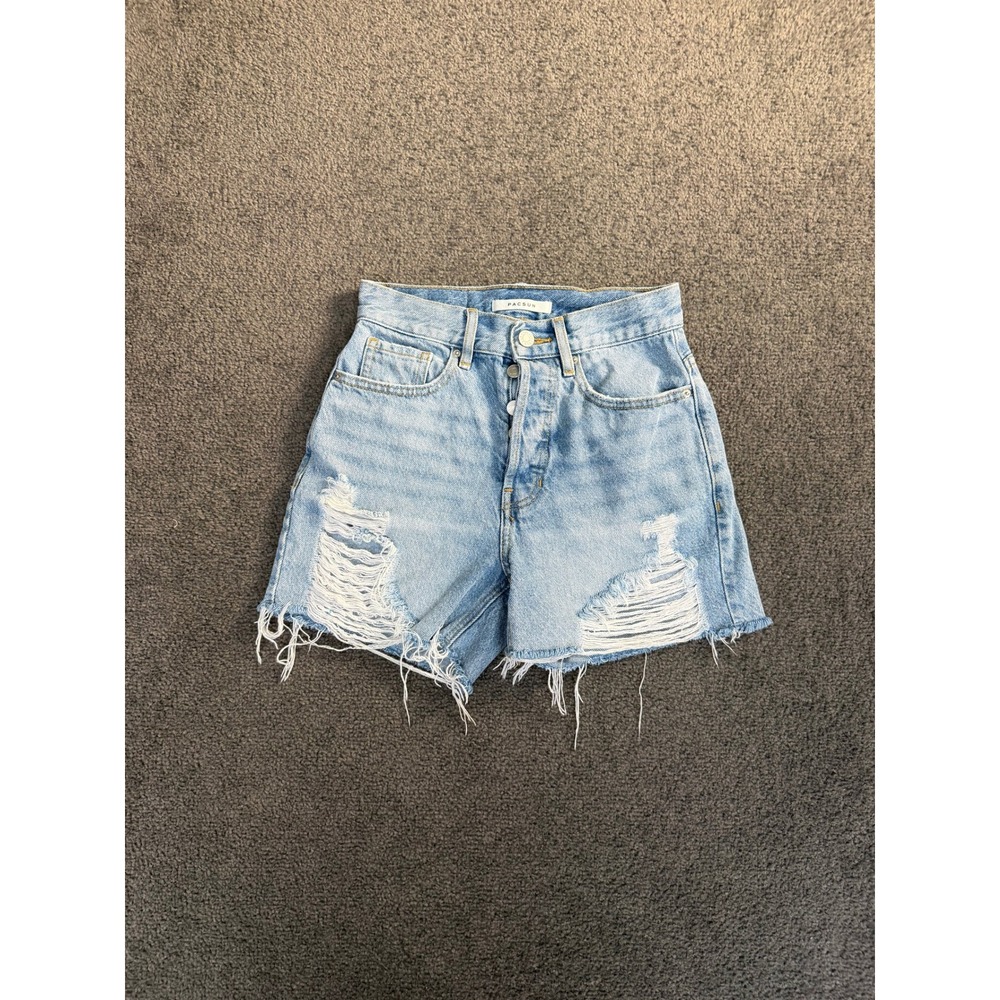 PacSun Womens High Waisted Distressed Denim Shorts Light Wash Button Fly Size 25
